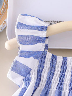 Children's Striped Tank And Shorts Set in Blue, side view