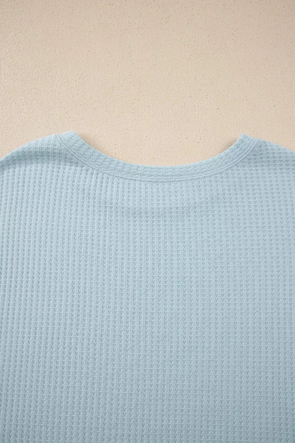 Light blue waffle knit maternity overshirt with crew neck
