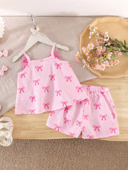 Children's Striped Bow Cami And Shorts Set in Pink, back view