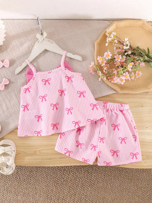 Children's Striped Bow Cami And Shorts Set in Pink, back view