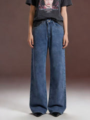 Maternity wide-leg jeans in blue cotton blend denim with a classic fit.