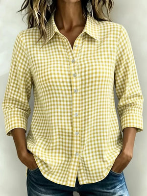 Full Size Plaid Collared Button Up Shirt, editorial view