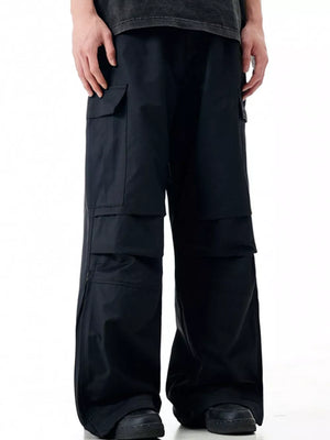 Black cargo sweatpants with multiple pockets and a relaxed fit.