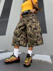 Camouflage Wide-leg Cropped Pants in Polish Camouflage, model styling view