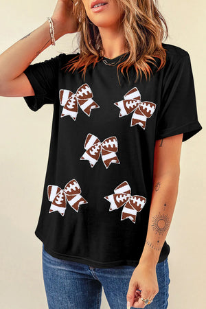 Black t-shirt with football bow graphic print