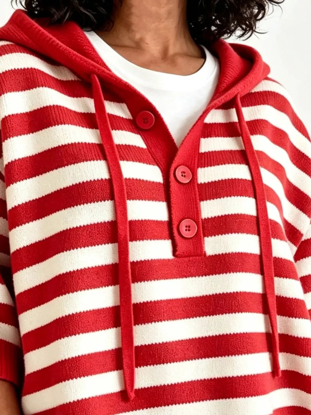 Striped Hooded Sweater With Button Detail in Blue, view 11