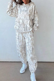 Multicolour Abstract Print Long Sleeve Pant Set in Light Gray, side view
