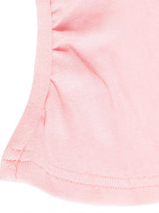Pink polyester t-shirt with ruched sleeve detail and tie front.
