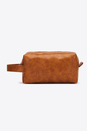 Caramel textured faux leather travel case with carry handle