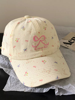 Bow Embroidered Baseball Cap, close-up detail