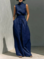 Sleeveless Wide-leg Jumpsuit With Smocked Waist in Apricot, view 11