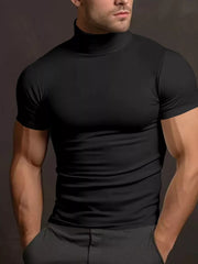 Men's Plus Size Short Sleeve Turtleneck T-shirt in Tan, side view