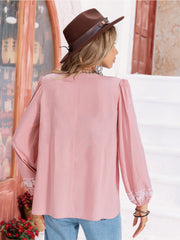 Blush pink blouse with embroidered cuffs and gathered bodice, long sleeves