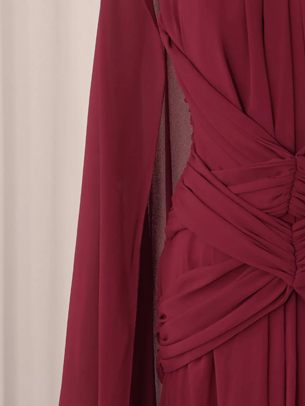 Ruched Halter Neck Cape Maxi Dress in Red, editorial view