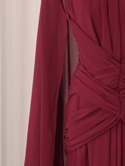 Ruched Halter Neck Cape Maxi Dress in Red, editorial view