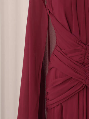 Ruched Halter Neck Cape Maxi Dress in Red, editorial view