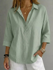 Full Size Snap Down 3/4 Sleeve Blouse Plus Size, model styling view