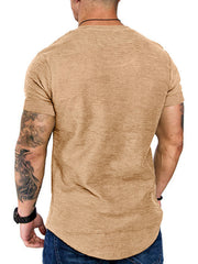 Men's khaki cotton blend slim fit round neck t-shirt, textured fabric
