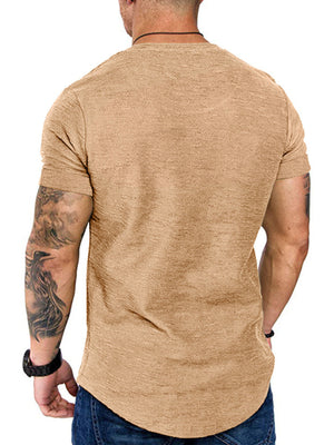 Men's khaki cotton blend slim fit round neck t-shirt, textured fabric