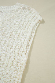 Beige textured knit V-neck shell top with a relaxed fit.