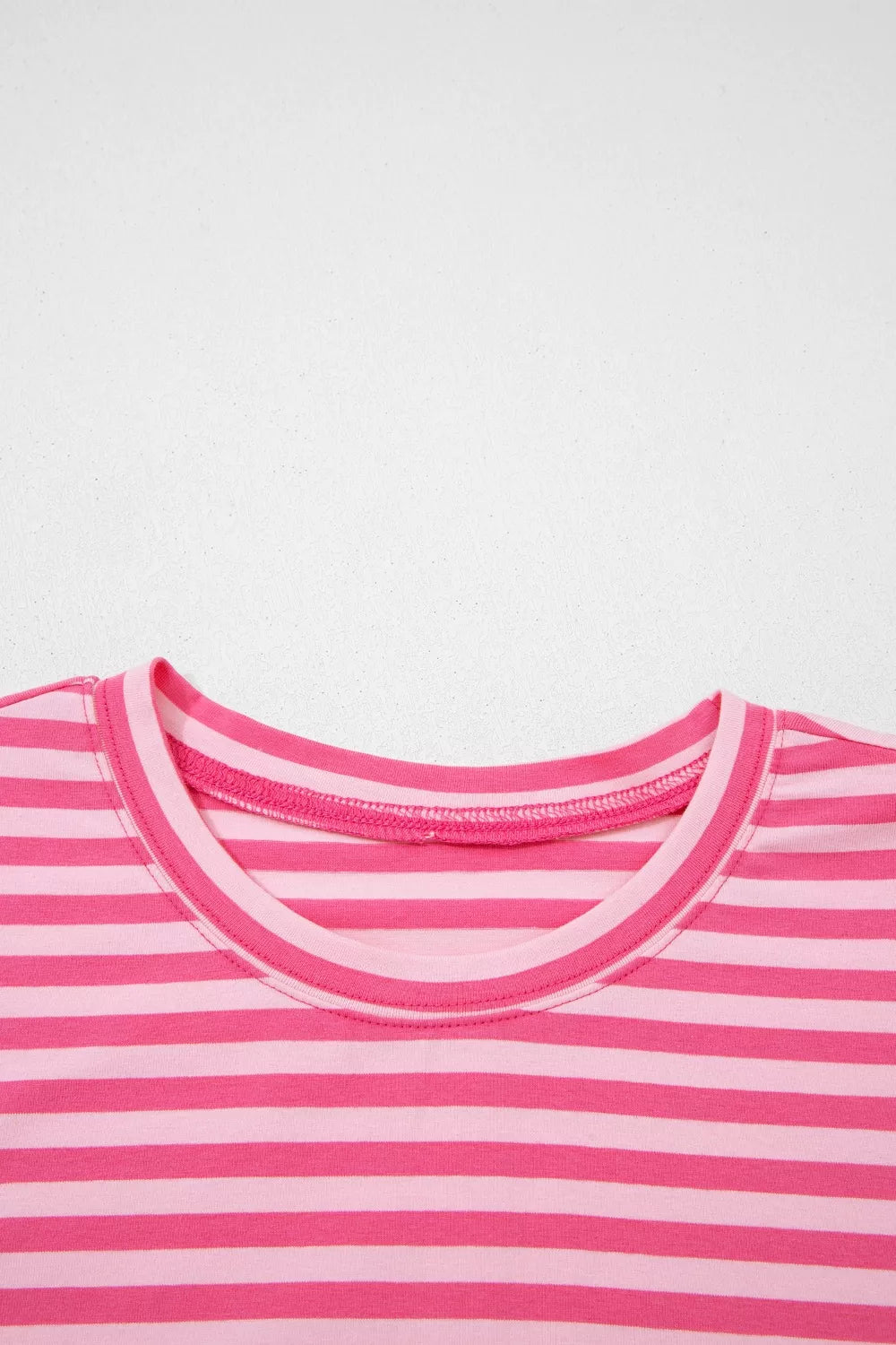 Pink striped cotton crew neck top with button detail