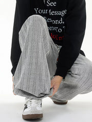Premium Plus Size Textured Knit Sweatpants in black with herringbone pattern.