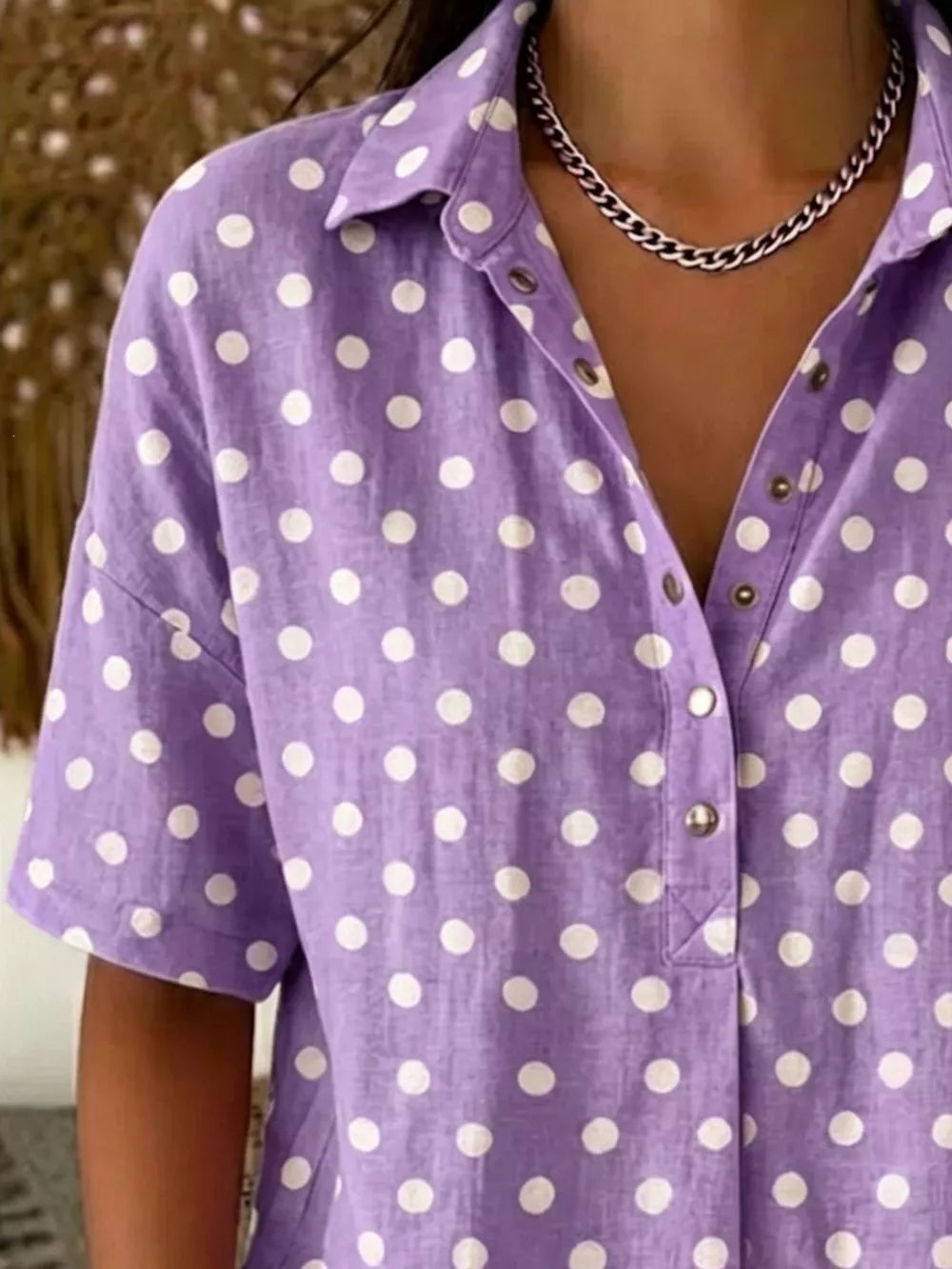 Full Size Polka Dot Short Sleeve Shirt Plus Size, back view