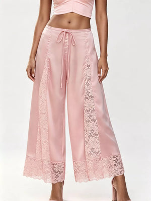 Lace Trim Wide-leg Cropped Pants in White, alternate angle