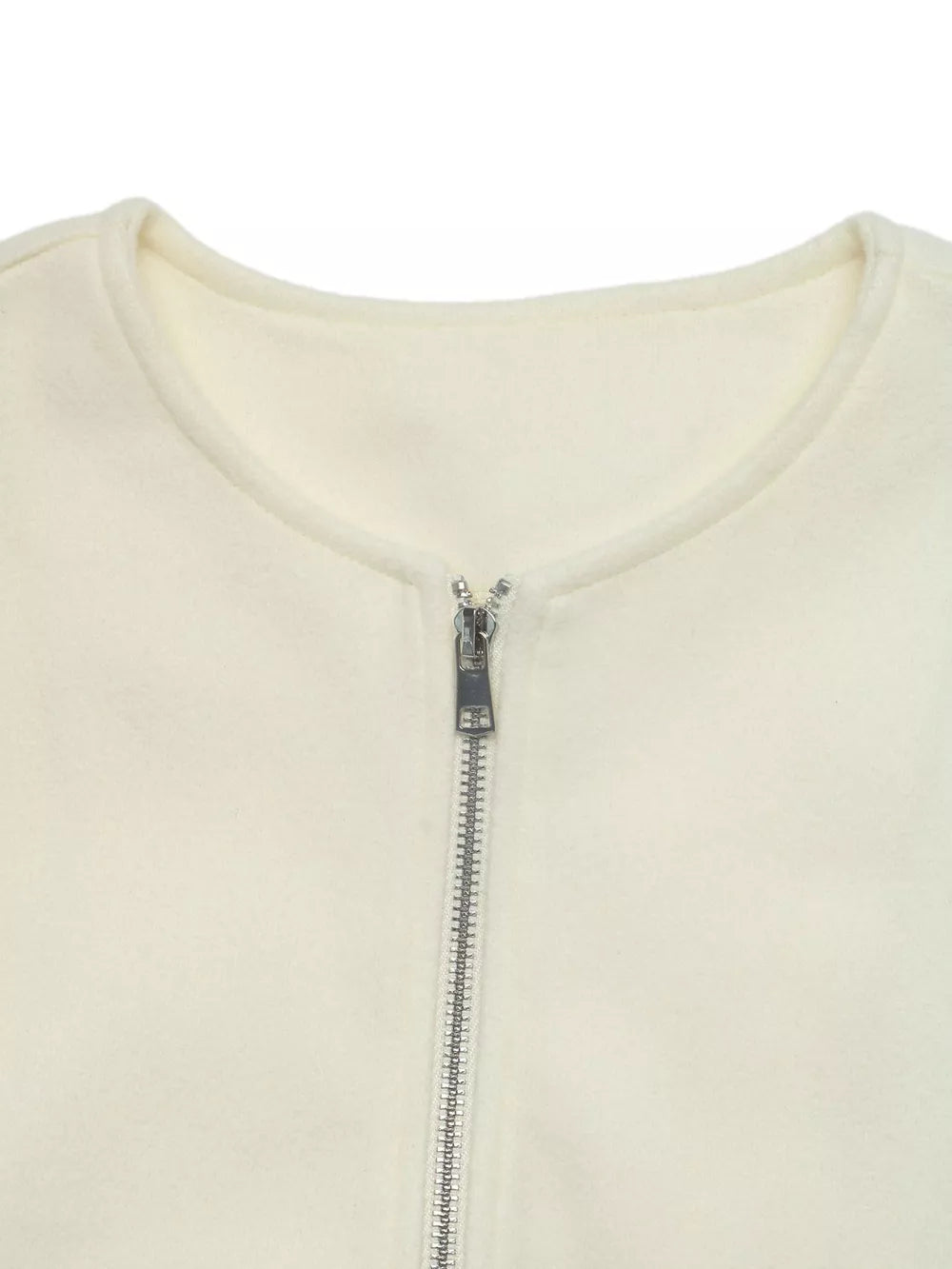 Fleece Bomber Jacket With Zipper in Apricot, fabric detail