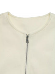 Fleece Bomber Jacket With Zipper in Apricot, fabric detail