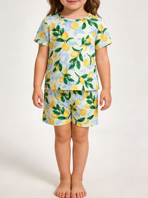 Toddler lemon print outfit set with short sleeve top and shorts