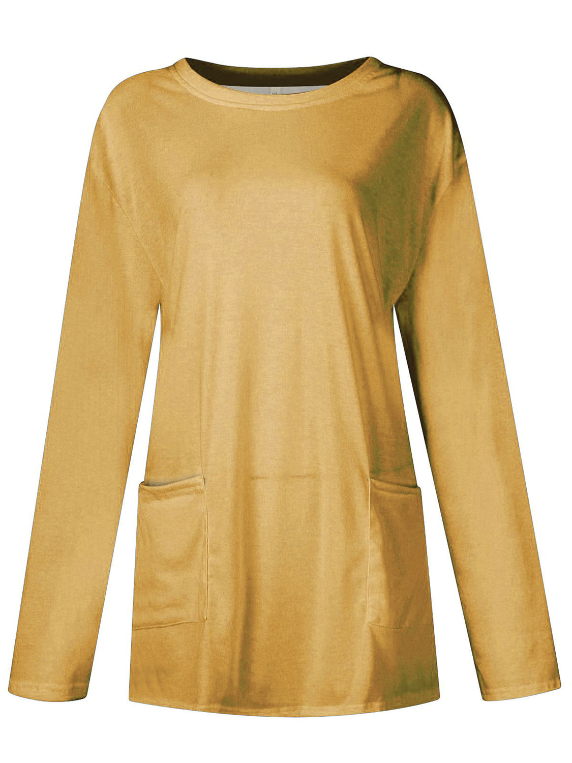 Yellow relaxed fit tunic with long sleeves and two patch pockets.