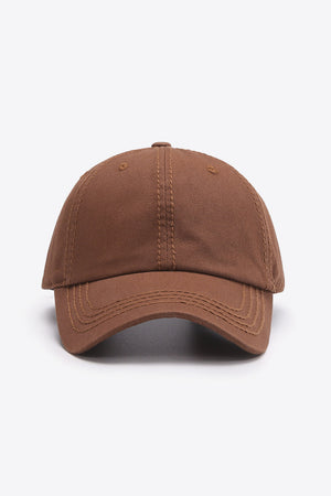 Brown canvas baseball cap with stitched details