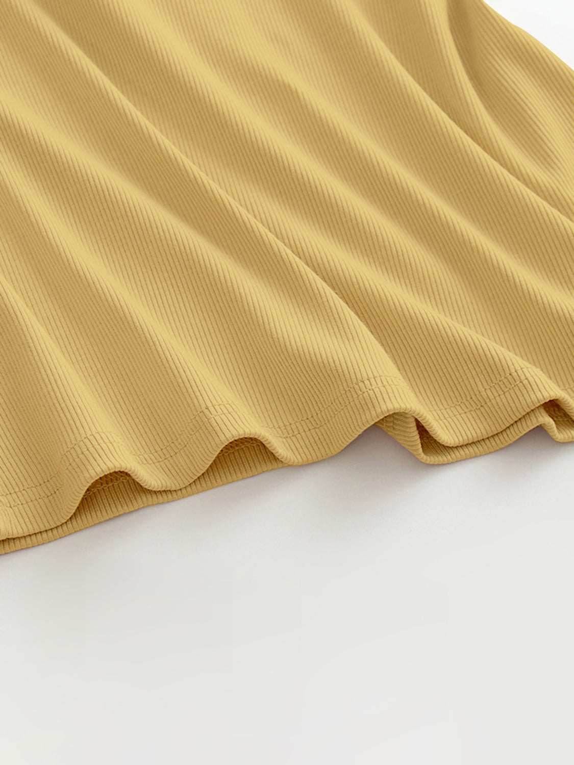 Mustard ribbed halter tank top with built-in bra detail
