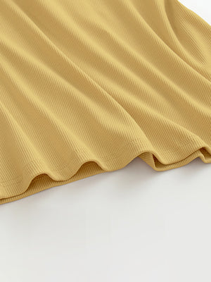 Mustard ribbed halter tank top with built-in bra detail