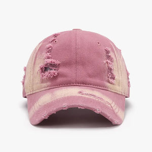 Pink purple shredded canvas baseball cap with distressed details