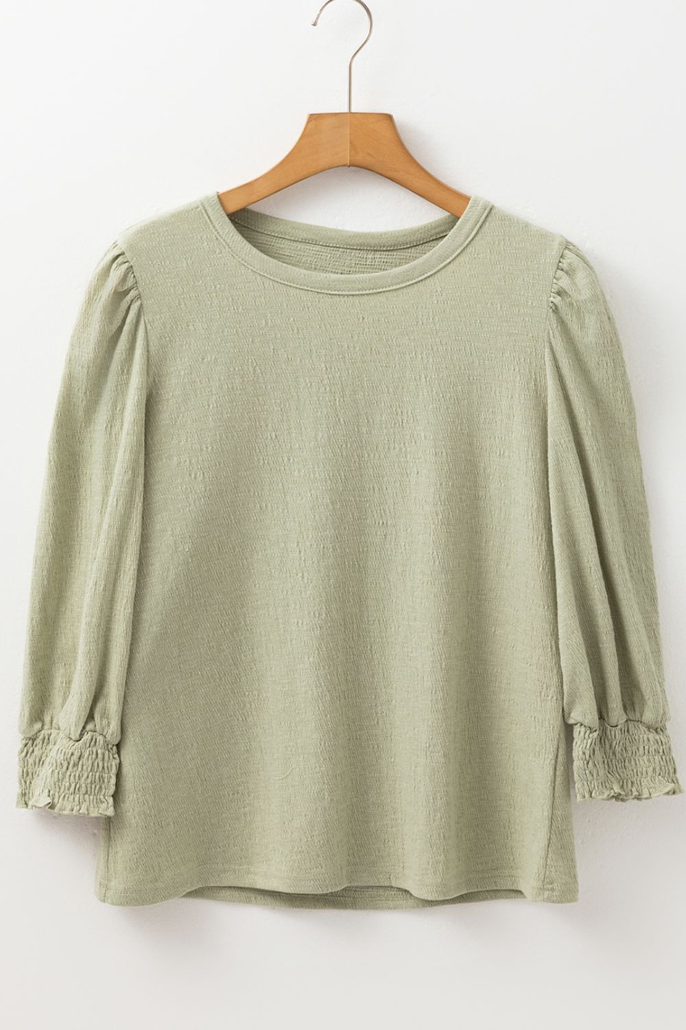 Sage textured puff sleeve blouse with elastic cuffs