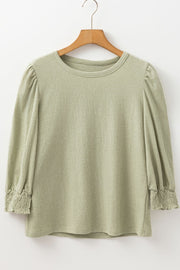 Sage textured puff sleeve blouse with elastic cuffs