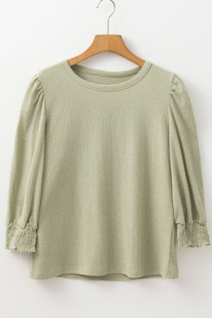 Sage textured puff sleeve blouse with elastic cuffs