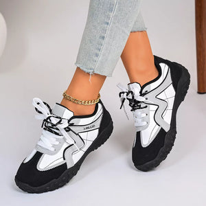 Round Toe Lace Up Sneakers in Black, close-up detail