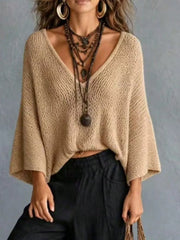 V-neck Batwing Sleeve Sweater in White, alternate angle