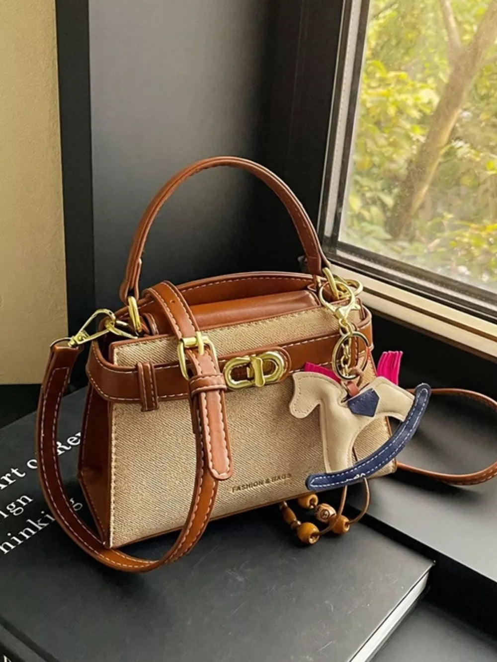 Pu Leather Crossbody Bag in Terracotta, back view