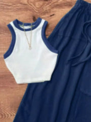 Chic Contrast Trim Tank And Skirt Duo