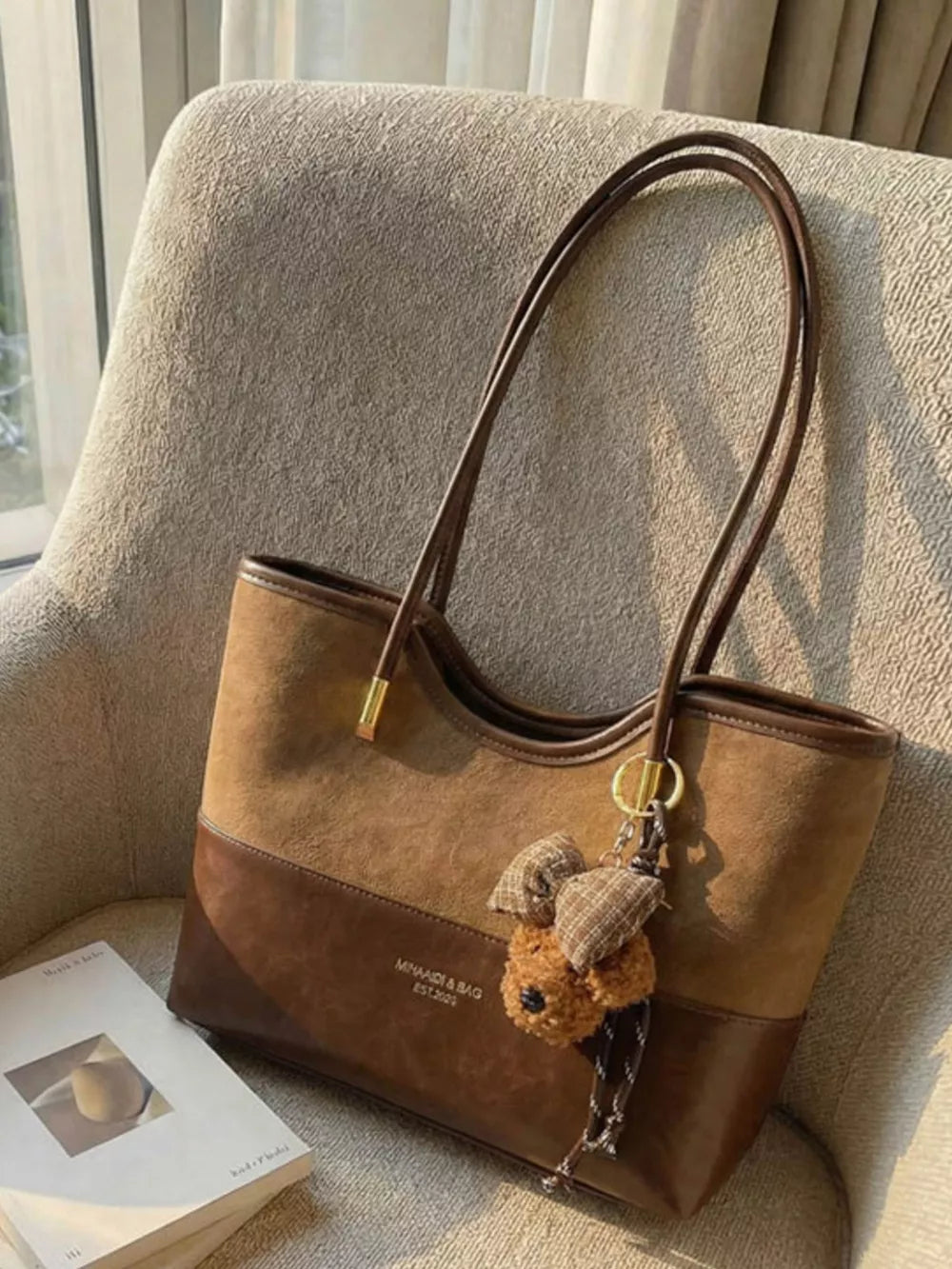 Pu Leather Shoulder Bag in Brown, back view