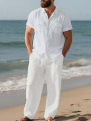 Men's Casual Button-up Shirt And Pants Set Plus Size, side view