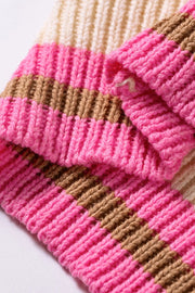 Striped Colorblock Drop Shoulder Sweater in Hot Pink, alternate angle