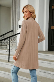 Khaki textured knit duster cardigan with button detail on sleeve