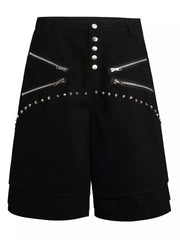 Men's Zipper Detail Wide Leg Capris in Black, side view