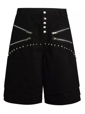 Men's Zipper Detail Wide Leg Capris in Black, side view