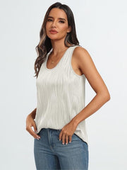 White textured wave tank top with a scoop neckline.